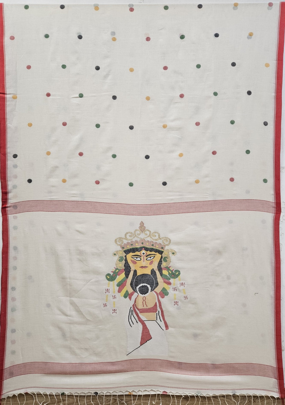 Handspun Handwoven Maa Durga Cotton Jamdani Saree By Balaram Saha - (dhakai jamdani saree, jamdani saree, jamdani sarees, cotton jamdani saree, jamdani cotton saree, handloom cotton saree, balaram saha online, jamdani saree online, soft jamdani saree, muslin jamdani saree, original dhakai jamdani saree, jamdani sarees, soft dhakai jamdani saree, white jamdani saree, jamdani saree bangladesh )