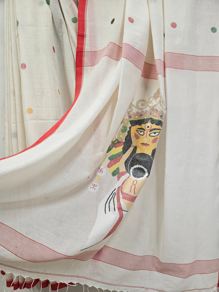 Handspun Handwoven Maa Durga Cotton Jamdani Saree By Balaram Saha - (dhakai jamdani saree, jamdani saree, jamdani sarees, cotton jamdani saree, jamdani cotton saree, handloom cotton saree, balaram saha online, jamdani saree online, soft jamdani saree, muslin jamdani saree, original dhakai jamdani saree, jamdani sarees, soft dhakai jamdani saree, white jamdani saree, jamdani saree bangladesh )