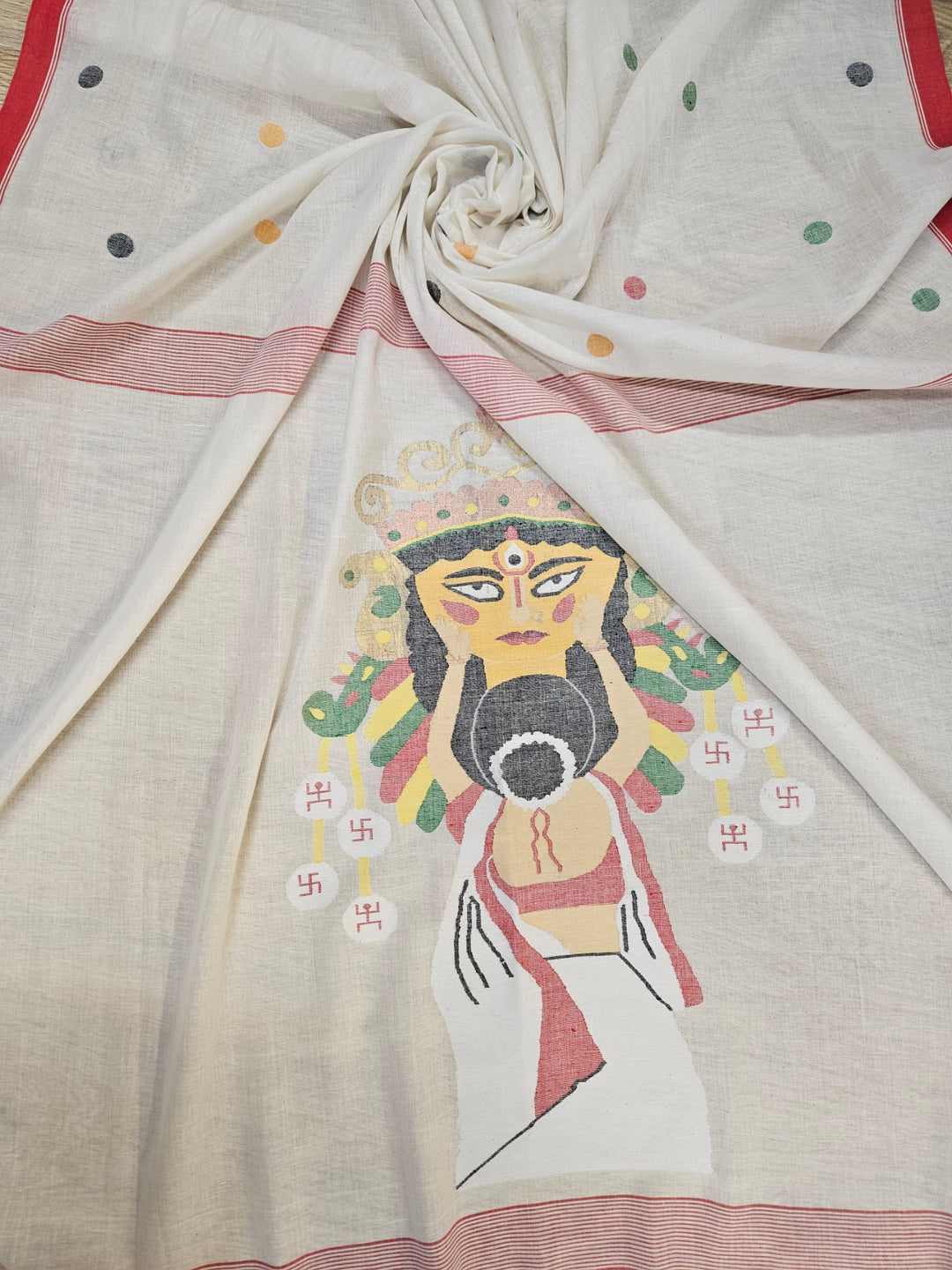 Handspun Handwoven Maa Durga Cotton Jamdani Saree By Balaram Saha - (dhakai jamdani saree, jamdani saree, jamdani sarees, cotton jamdani saree, jamdani cotton saree, handloom cotton saree, balaram saha online, jamdani saree online, soft jamdani saree, muslin jamdani saree, original dhakai jamdani saree, jamdani sarees, soft dhakai jamdani saree, white jamdani saree, jamdani saree bangladesh )
