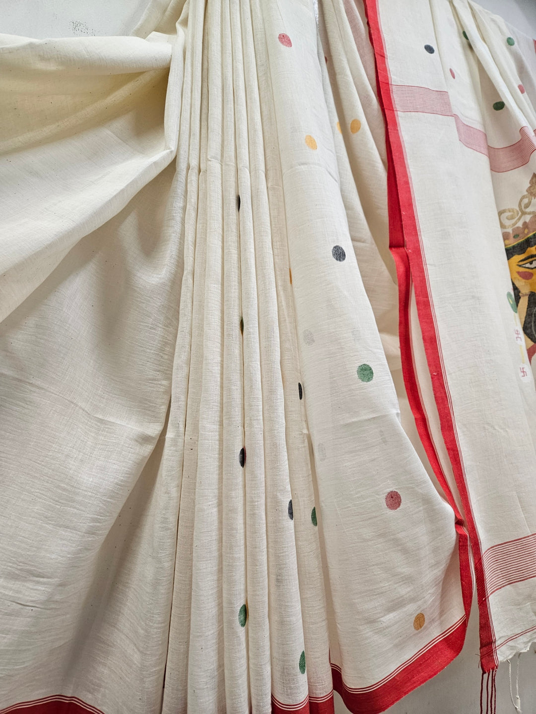 Handspun Handwoven Maa Durga Cotton Jamdani Saree By Balaram Saha - (dhakai jamdani saree, jamdani saree, jamdani sarees, cotton jamdani saree, jamdani cotton saree, handloom cotton saree, balaram saha online, jamdani saree online, soft jamdani saree, muslin jamdani saree, original dhakai jamdani saree, jamdani sarees, soft dhakai jamdani saree, white jamdani saree, jamdani saree bangladesh )