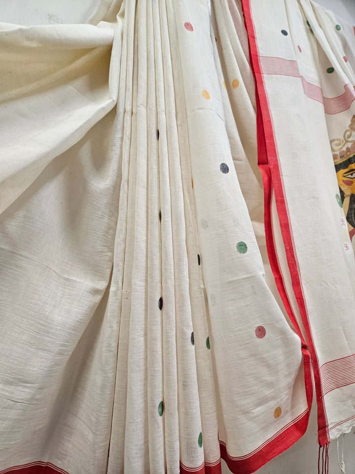 Handspun Handwoven Maa Durga Cotton Jamdani Saree By Balaram Saha - (dhakai jamdani saree, jamdani saree, jamdani sarees, cotton jamdani saree, jamdani cotton saree, handloom cotton saree, balaram saha online, jamdani saree online, soft jamdani saree, muslin jamdani saree, original dhakai jamdani saree, jamdani sarees, soft dhakai jamdani saree, white jamdani saree, jamdani saree bangladesh )