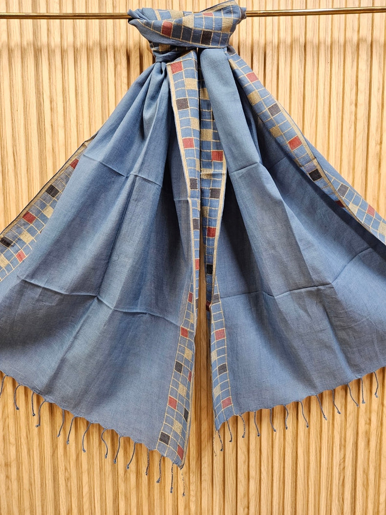 Blue & Multicolor Handloom Handwoven Cotton Jamdani Stole Balaram Saha