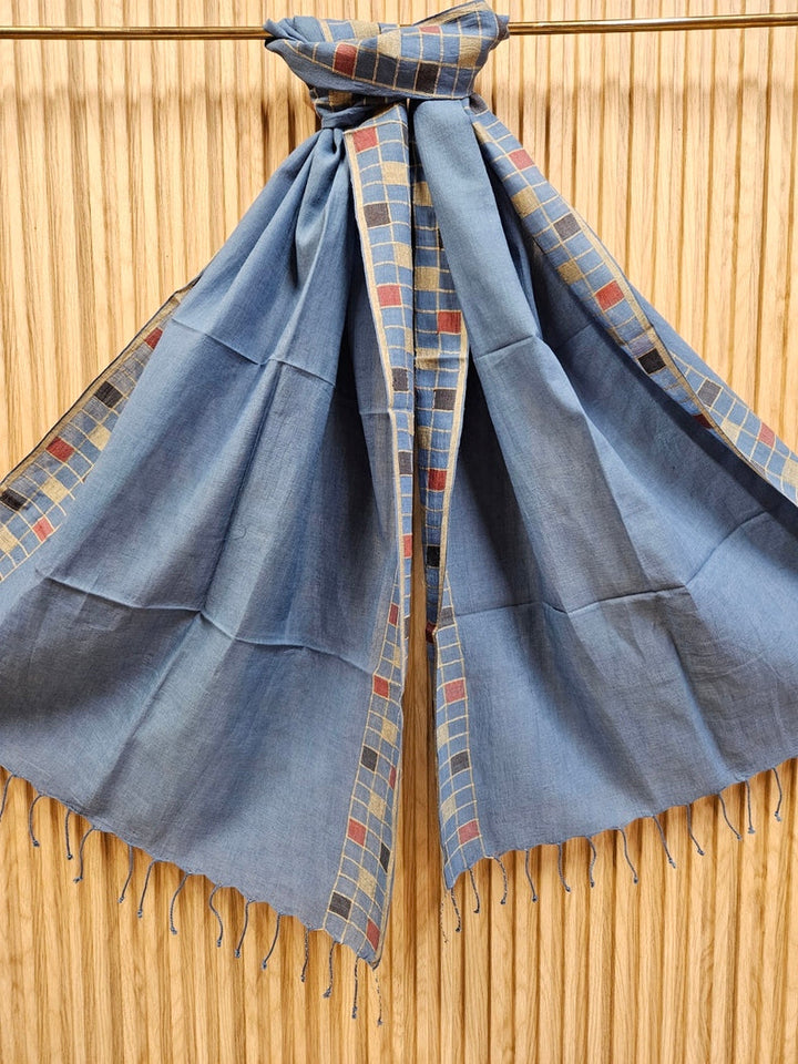 Blue & Multicolor Handloom Handwoven Cotton Jamdani Stole Balaram Saha