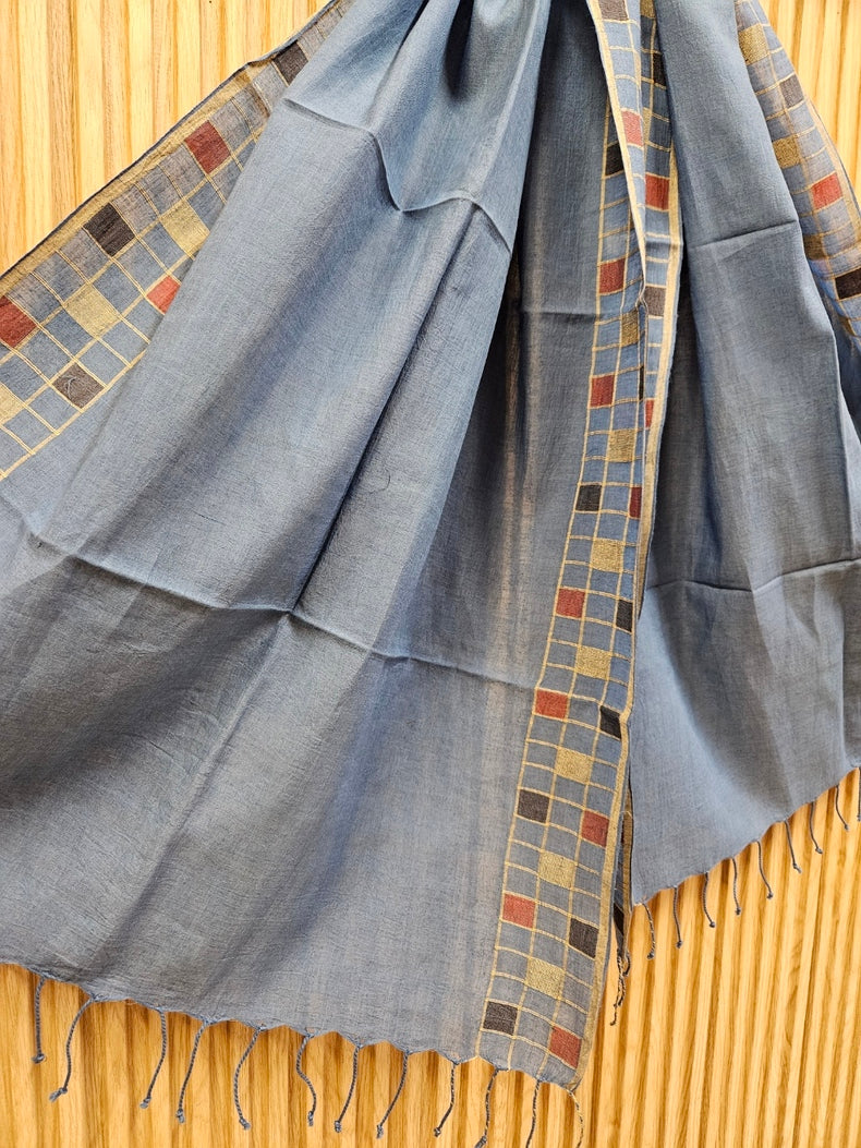 Blue & Multicolor Handloom Handwoven Cotton Jamdani Stole Balaram Saha