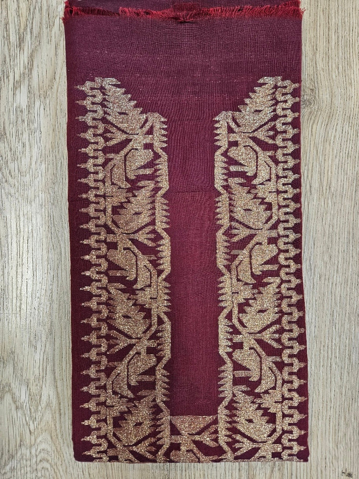 Maroon & Gold Zari Weave handwoven Cotton jamdani Unisex Kurta Unstitch Piece Balaram Saha