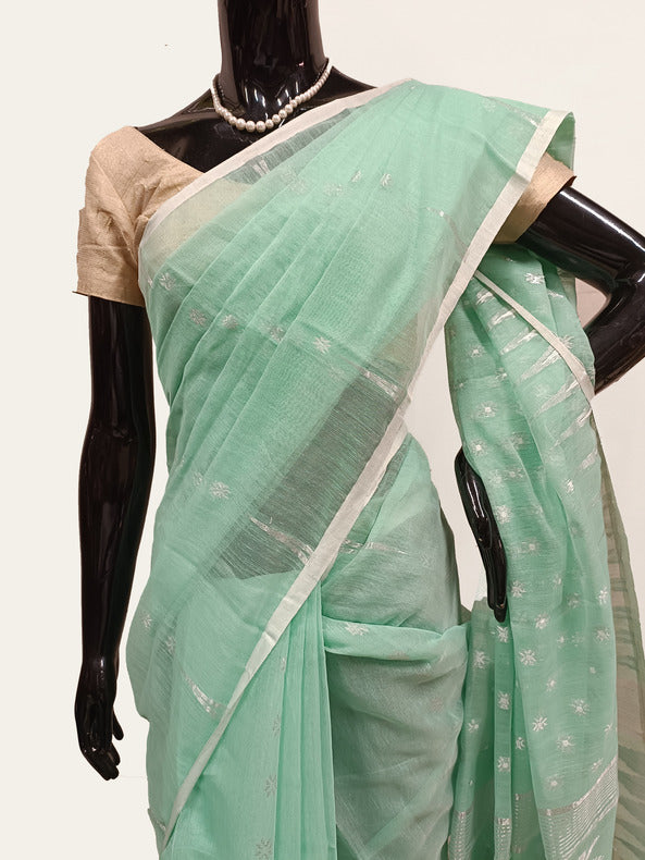 Sea-Green oft handloom jacquard jamdani Weave saree Balaram Saha