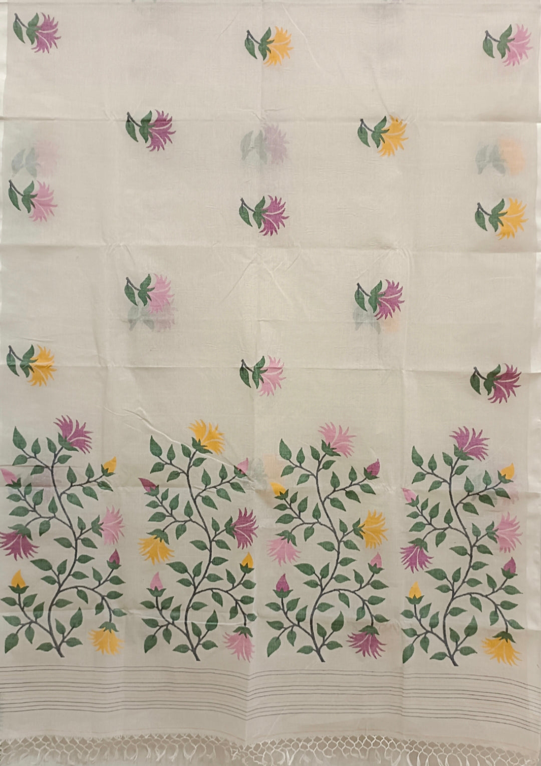 Off-White Traditional Handwoven Fine Cotton Jamdani Saree Balaram Saha
