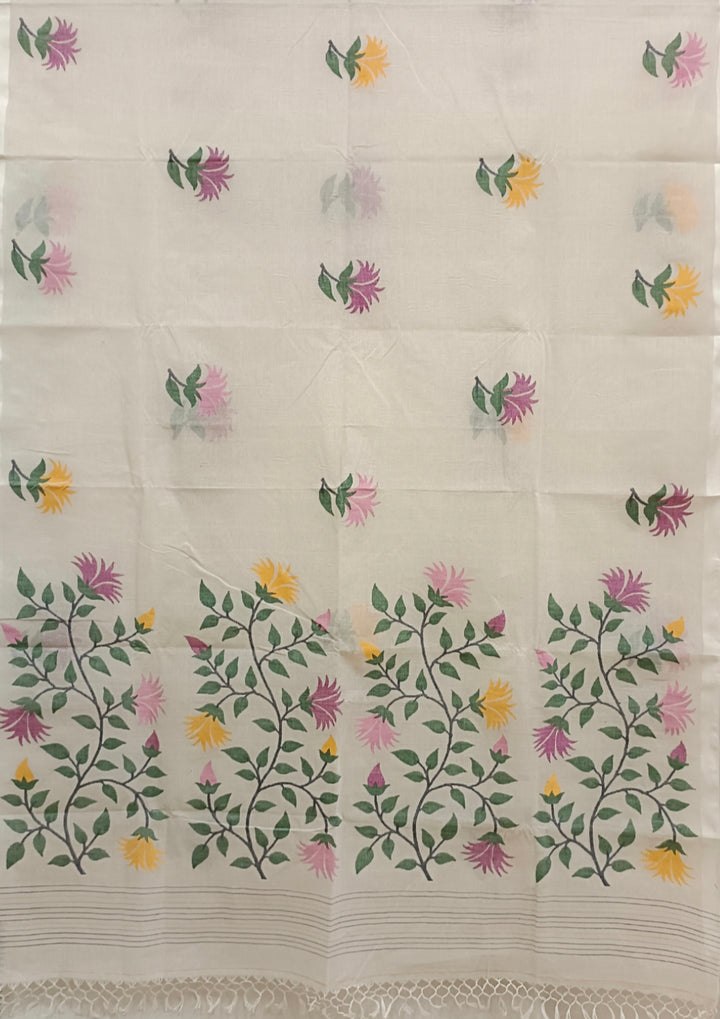 Off-White Traditional Handwoven Fine Cotton Jamdani Saree Balaram Saha