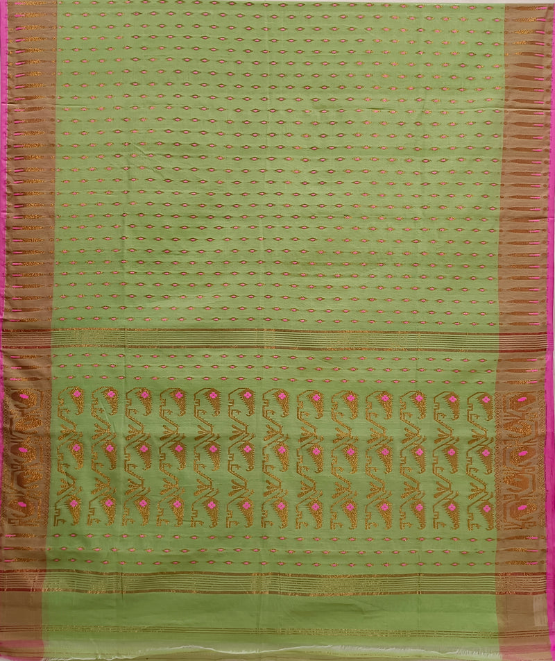 Green & Pink Soft Handloom Jacquard Weave Dhakai Saree Balaram Saha