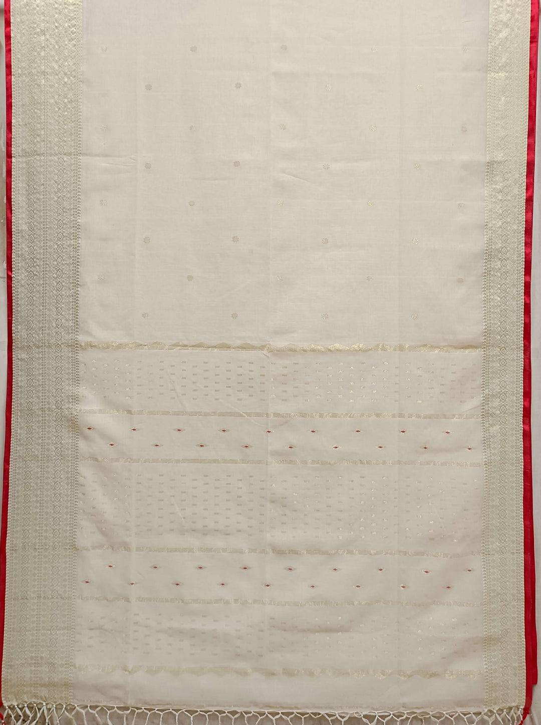 Off-White Soft Handloom Saree With Gold Zari Border Balaram Saha
