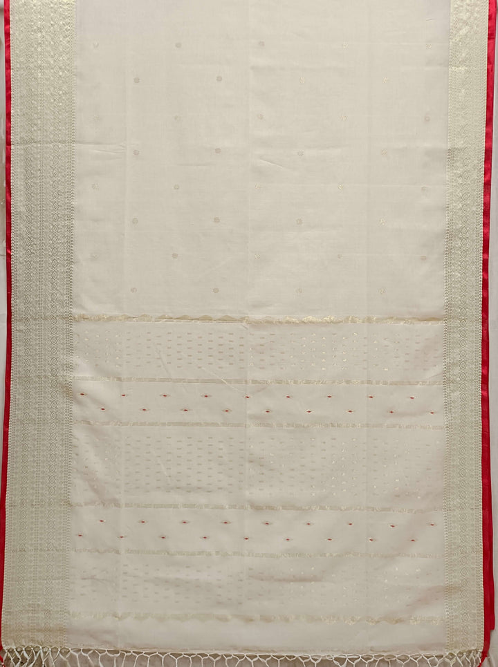 Off-White Soft Handloom Saree With Gold Zari Border Balaram Saha