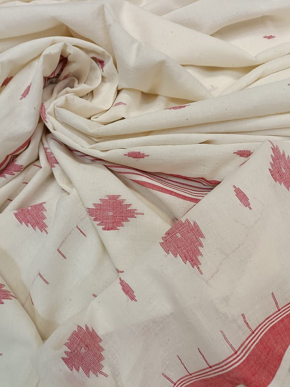 Handspun Soft Cotton Handwoven Jamdani Saree Balaram Saha