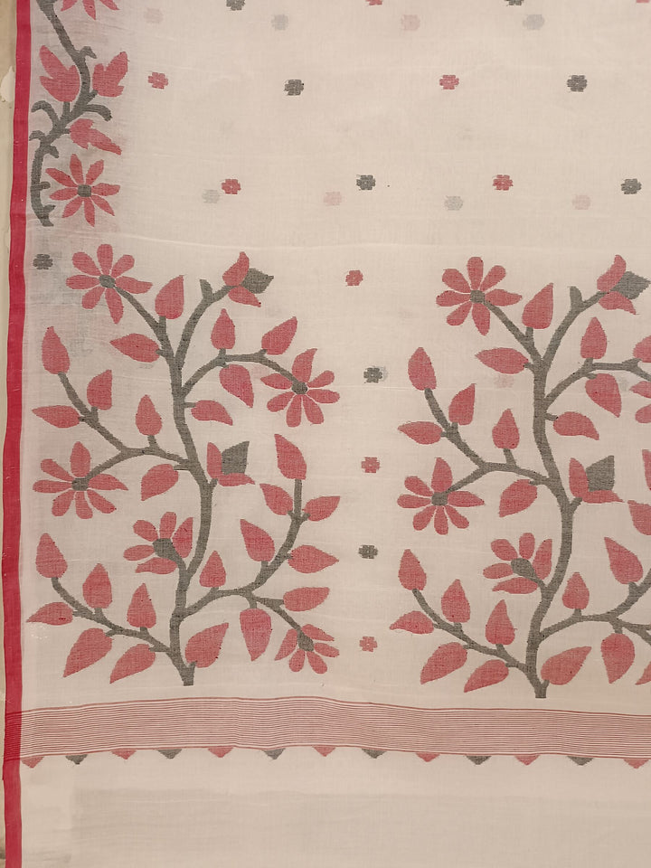 WHITE & RED HANDLOOM HANDWOVEN JAMDANI SAREE Balaram Saha