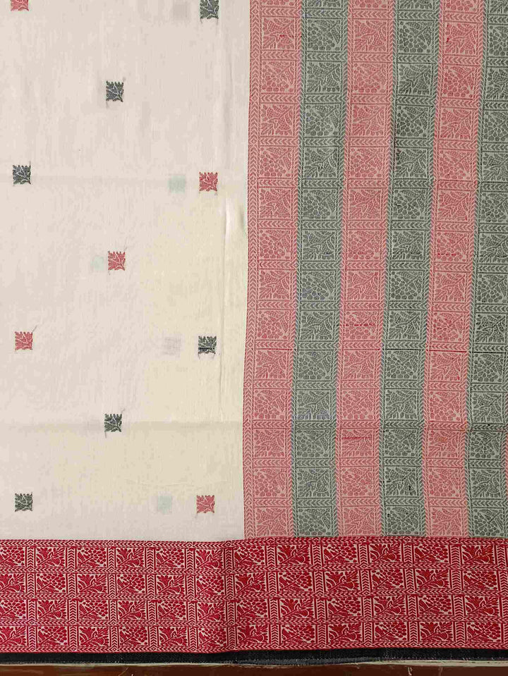 Handloom Cotton Saree by Balaram Saha – Off-White Grace Blend