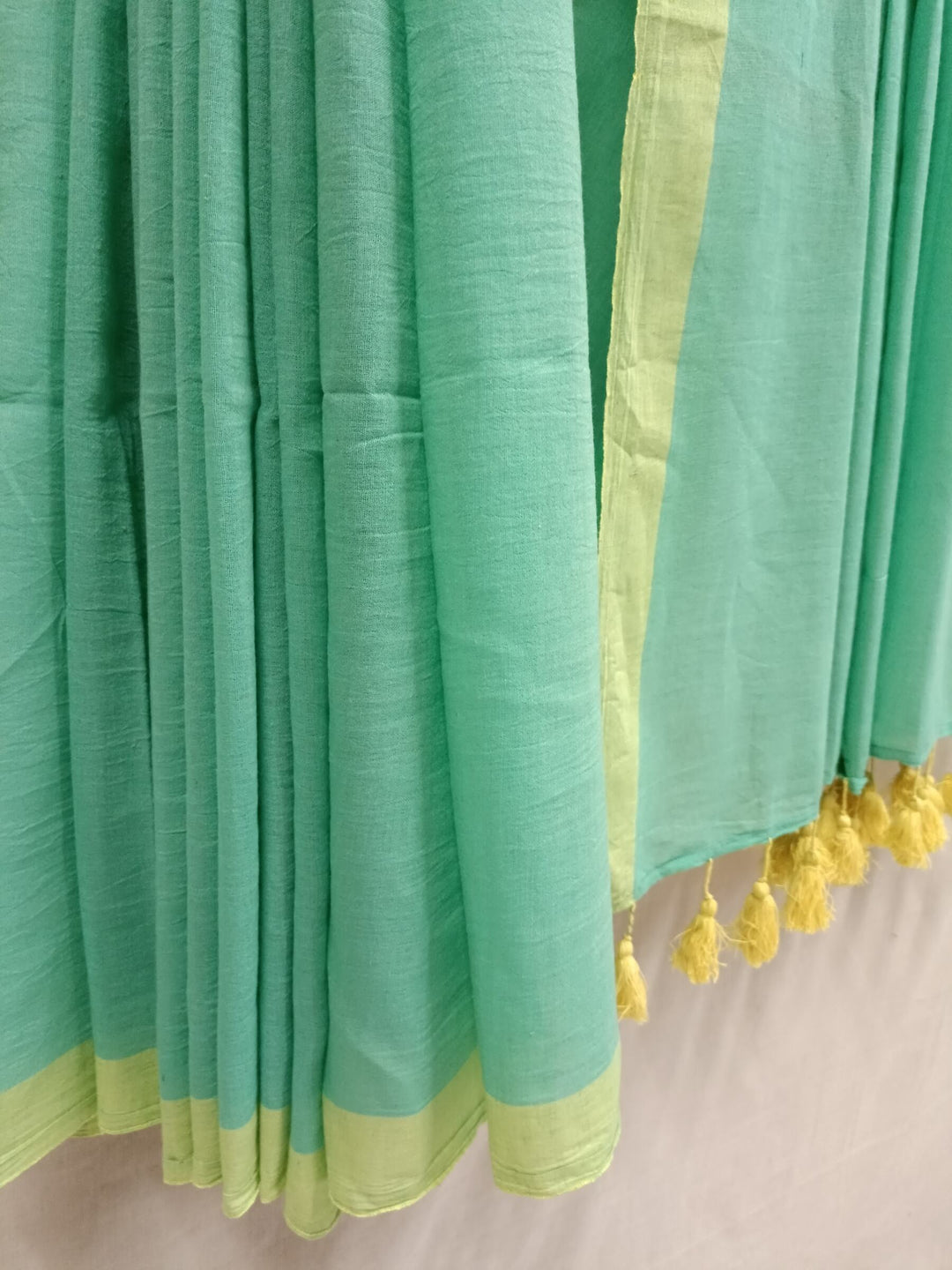 Sea Green & yellow Soft Handloom Cotton saree Balaram Saha