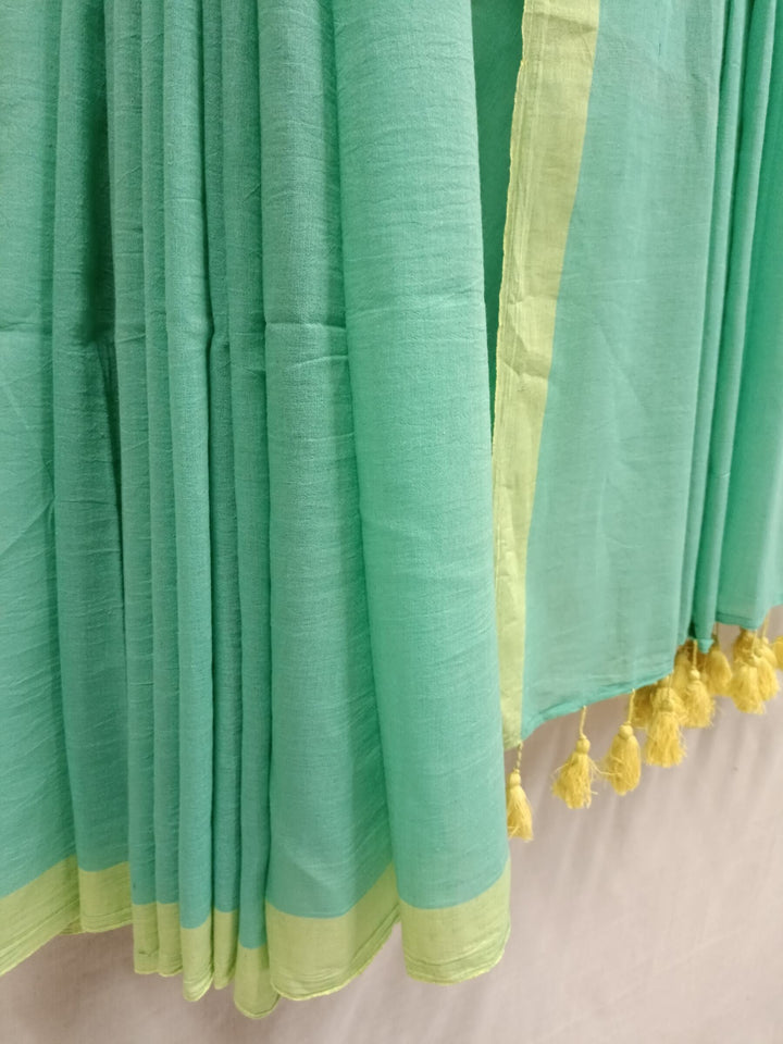 Sea Green & yellow Soft Handloom Cotton saree Balaram Saha