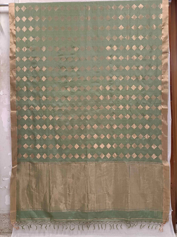 Green & Gold Zari Woven Soft Handloom Tussar Silk Saree Balaram Saha