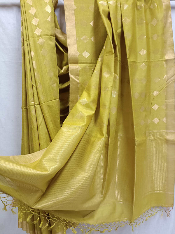 Mustard Yellow Soft Handloom Tussar Silk Saree Balaram Saha