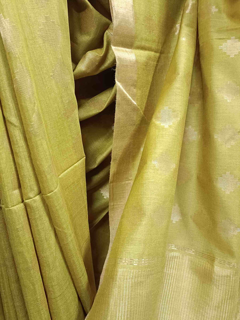Mustard Yellow Soft Handloom Tussar Silk Saree Balaram Saha