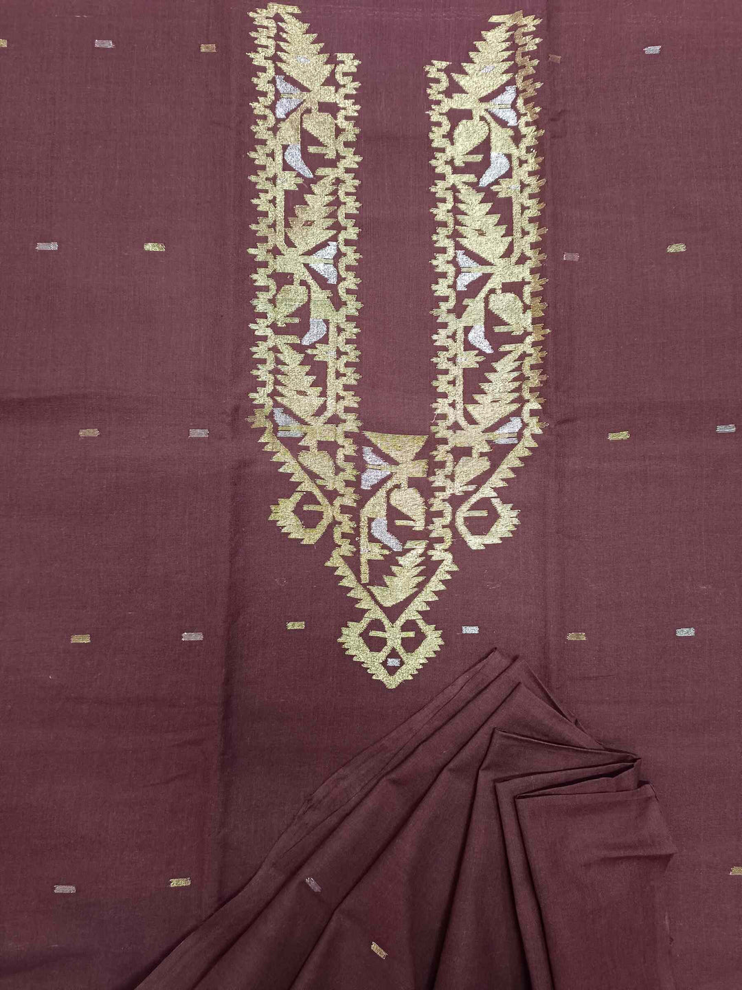 Brown Handwoven Cotton jamdani Unisex  Kurta Piece Balaram Saha