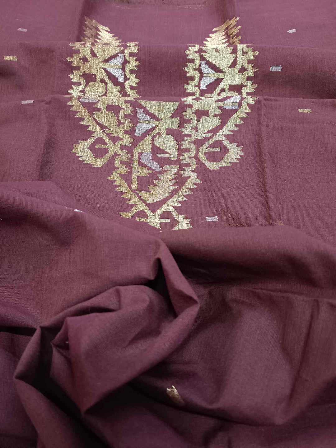 Brown Handwoven Cotton jamdani Unisex  Kurta Piece Balaram Saha