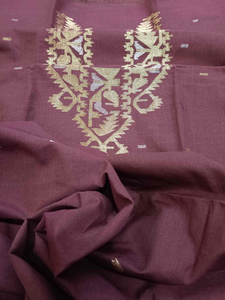 Brown Handwoven Cotton jamdani Unisex  Kurta Piece Balaram Saha
