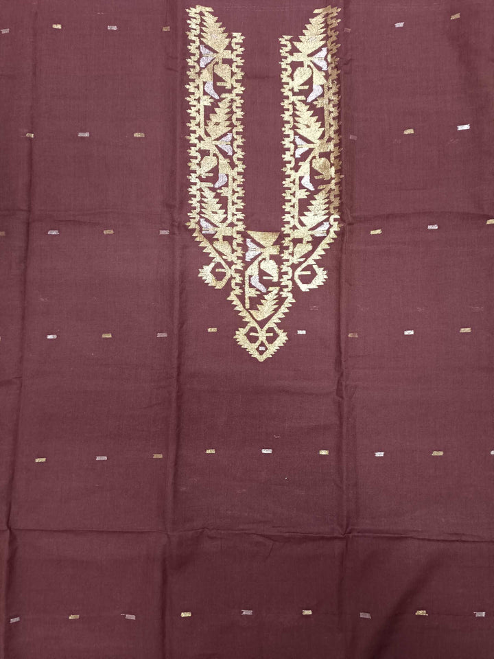 Brown Handwoven Cotton jamdani Unisex  Kurta Piece Balaram Saha
