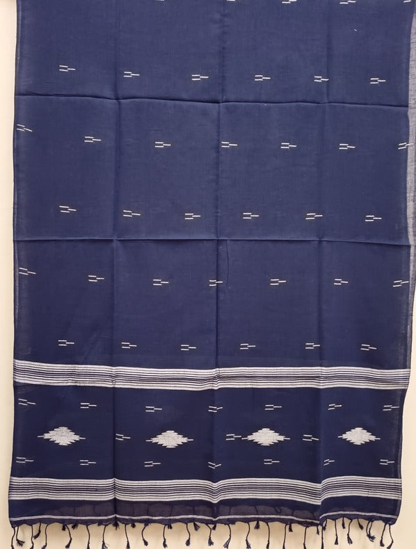 Indigo Handloom Handspun  Cotton Jamdani Stole Balaram Saha