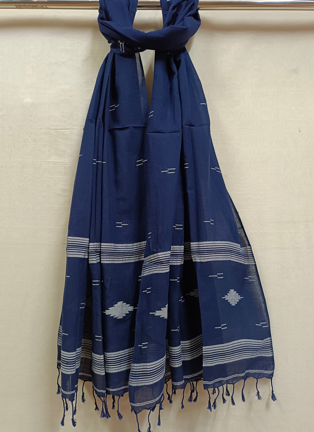 Indigo Handloom Handspun  Cotton Jamdani Stole Balaram Saha