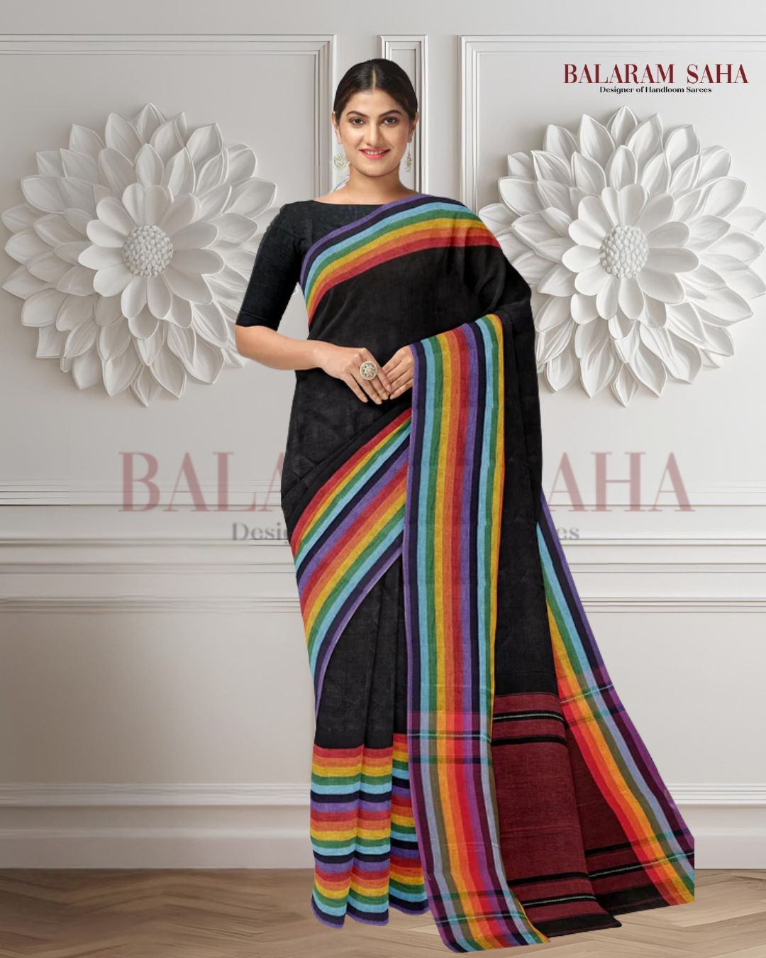 Balaram Saha Presents: Multicolor Handloom Dhonekali Soft Cotton Saree for Everyday Elegance Balaram Saha