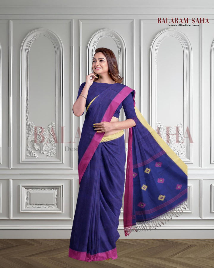 Navy Blue Handloom Soft Cotton Ganga Jamuna Border Saree Of Balaram Saha (handloom saree, cotton saree, handloom cotton saree, balaram saha online, handloom sarees, balaram saha handloom saree store photos, balaram saha handloom saree store, cotton handloom saree, bengal handloom sarees, pure cotton, cotton saree for women, cotton saree online) https://www.amazon.com/