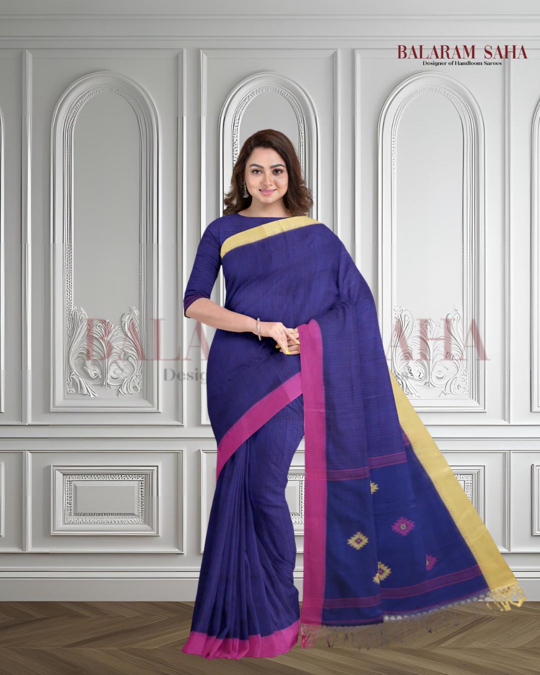 Balaram Saha's Navy Blue Dream: Handloom Cotton Saree Balaram Saha