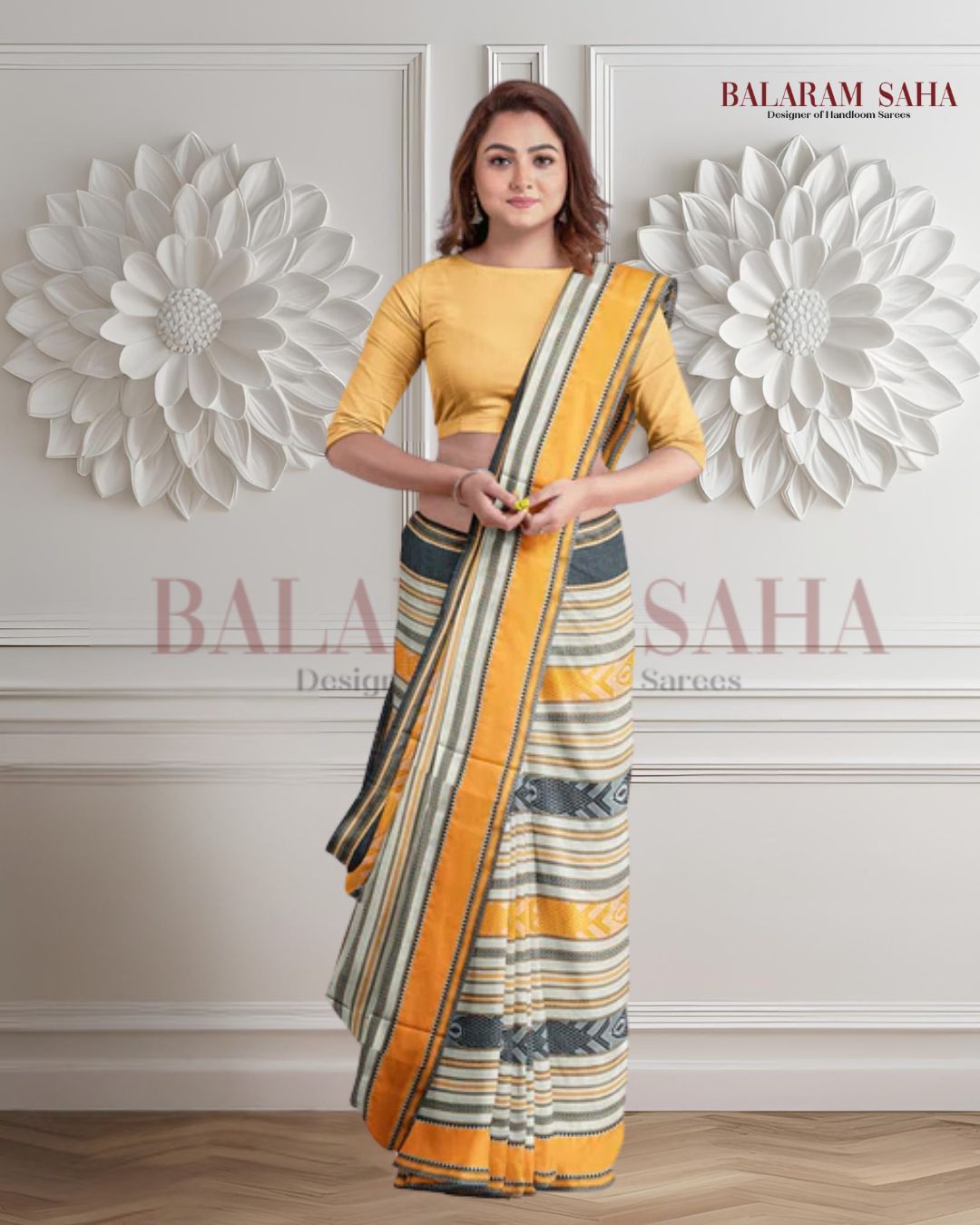 Off-White Handloom Soft Dhonekali Fish Design Saree Of Balaram Saha Balaram Saha
