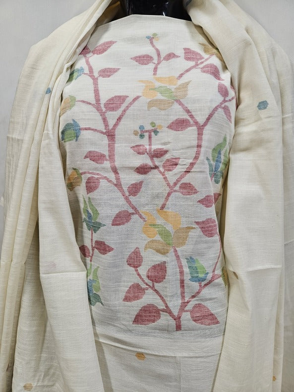 Off White & Multicolor Handwoven Cotton Jamdani Unstitched 2-Piece Set Balaram Saha   https://nginx.org/
