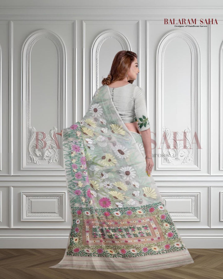 Off-White & Multicolor Sunflower Muslin Silk Jamdani Saree (muslin silk saree, jamdani saree, jamdani sarees, cotton jamdani saree, jamdani cotton saree, handloom cotton saree, balaram saha online, jamdani saree online, soft jamdani saree, muslin silk)   https://www.nationalgeographic.com/