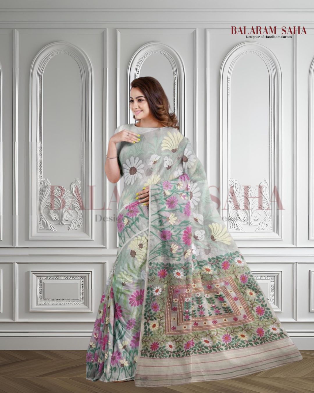 Off-White & Multicolor Sunflower Muslin Silk Jamdani Saree (muslin silk saree, jamdani saree, jamdani sarees, cotton jamdani saree, jamdani cotton saree, handloom cotton saree, balaram saha online, jamdani saree online, soft jamdani saree, muslin silk)   https://www.springer.com/in