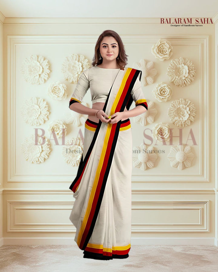 Off-White Premium Quality Handloom Soft Cotton Saree with Contrast Border by Balaram Saha - (handloom saree, cotton saree, handloom cotton saree, balaram saha online, handloom sarees, cotton handloom saree, bengal handloom sarees, pure cotton, cotton saree for women, cotton saree online)     https://apache.org/