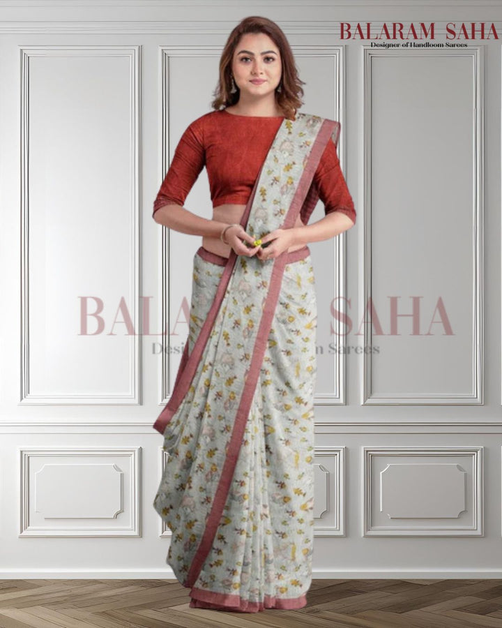 Off-White & Red Premium Handloom Cotton Saree (Fish Print) Balaram Saha - (handloom saree, cotton saree, handloom cotton saree, balaram saha online, handloom sarees, cotton handloom saree, bengal handloom sarees, pure cotton, cotton saree for women, cotton saree online)   https://www.ig.com.br/