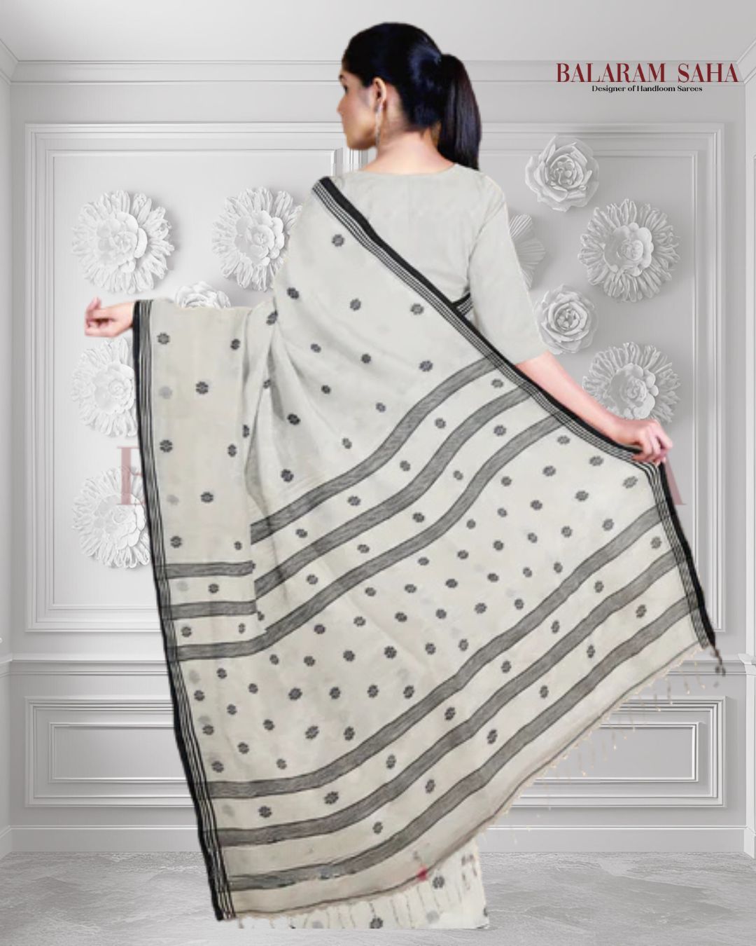 Off-White and Black Handspun Cotton Jamdani Saree by Balaram Saha - (handloom saree, jamdani saree, jamdani sarees, cotton jamdani saree, jamdani cotton saree handloom cotton saree, balaram saha online, jamdani saree online, soft jamdani saree)   https://www.dailymotion.com/in