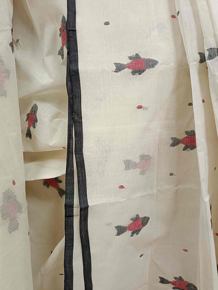 Off White & Black Handloom Tradition Dhakai jamdani Saree Balaram Saha