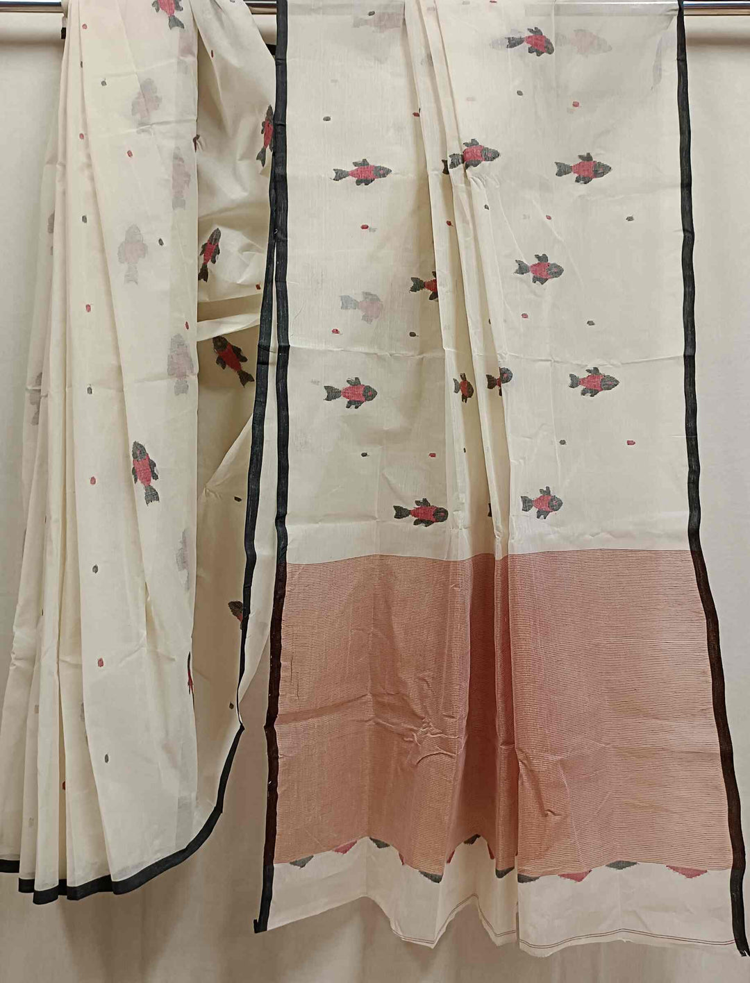Off White & Black Handloom Tradition Dhakai jamdani Saree Balaram Saha