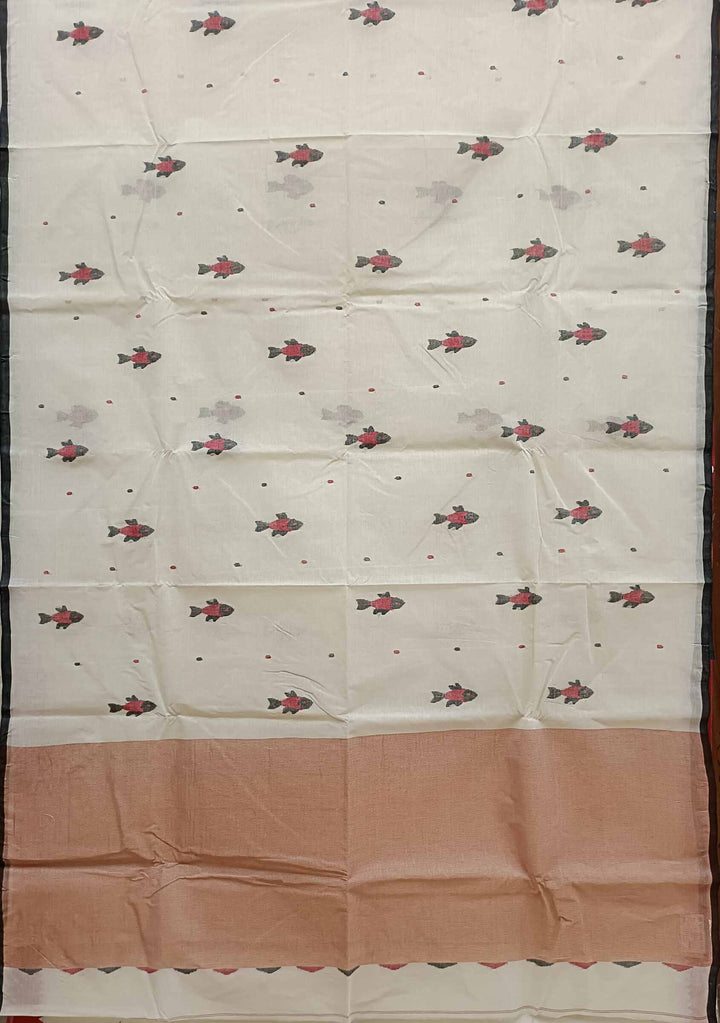 Off White & Black Handloom Tradition Dhakai jamdani Saree Balaram Saha