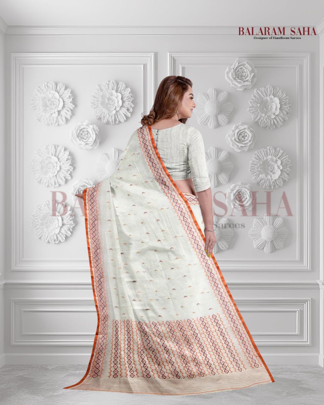 Indulge in Off-White: Balaram Saha's Handwoven Cotton Jamdani Saree Balaram Saha