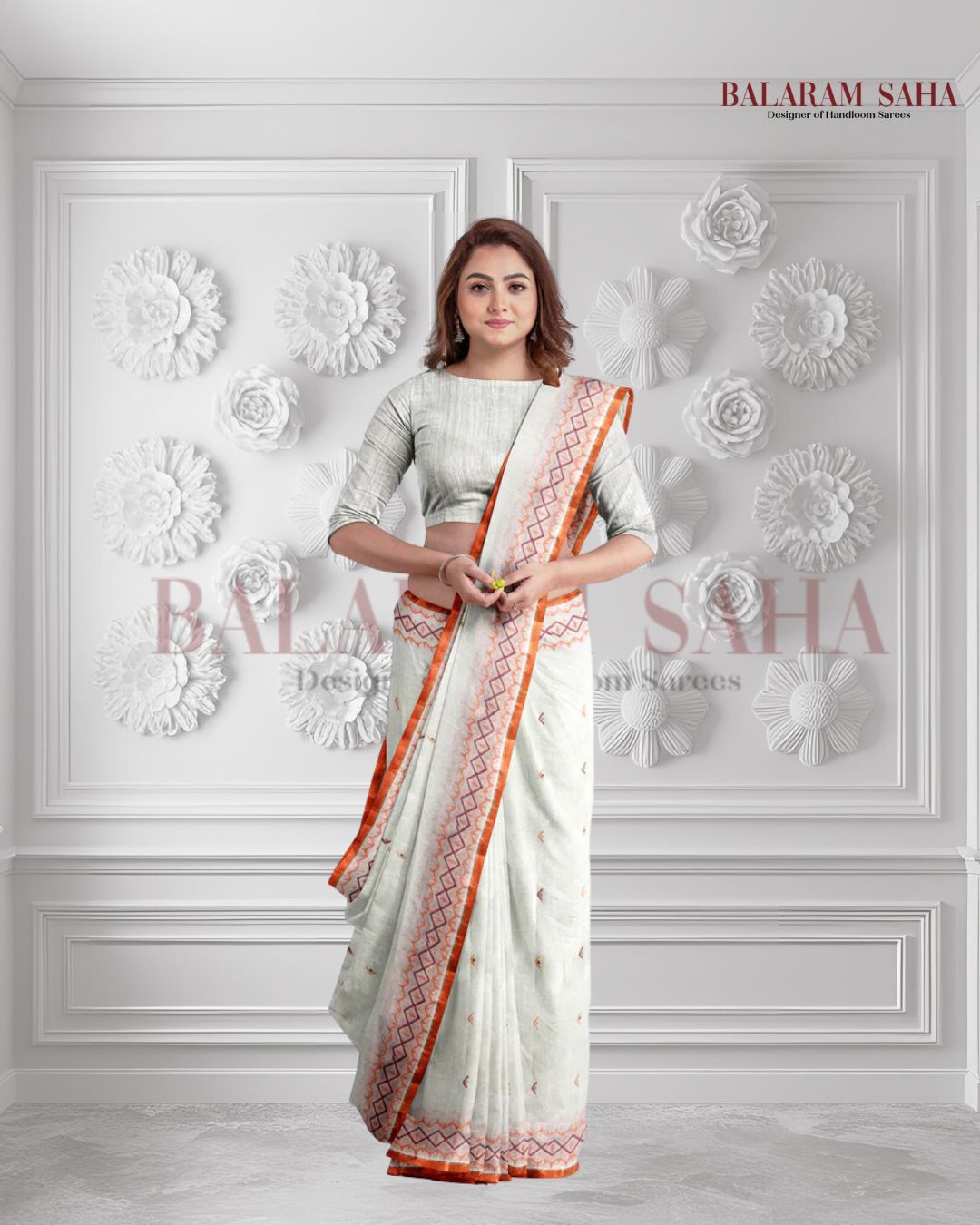 Indulge in Off-White: Balaram Saha's Handwoven Cotton Jamdani Saree Balaram Saha