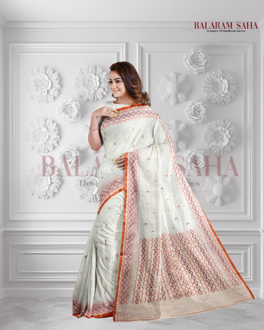 Indulge in Off-White: Balaram Saha's Handwoven Cotton Jamdani Saree Balaram Saha