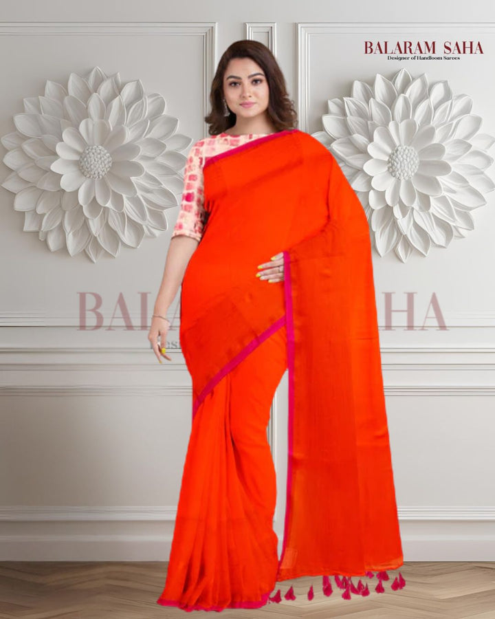 Orange & Purple Handloom Soft Mull Cotton Saree Balaram Saha