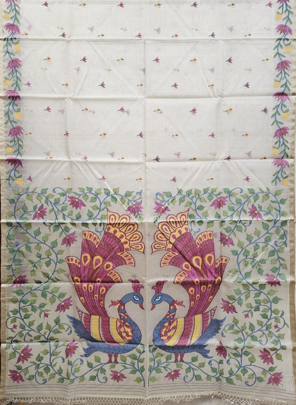 Balaram Saha's Handwoven White & Multicolor Muslin Silk Jamdani Saree Balaram Saha