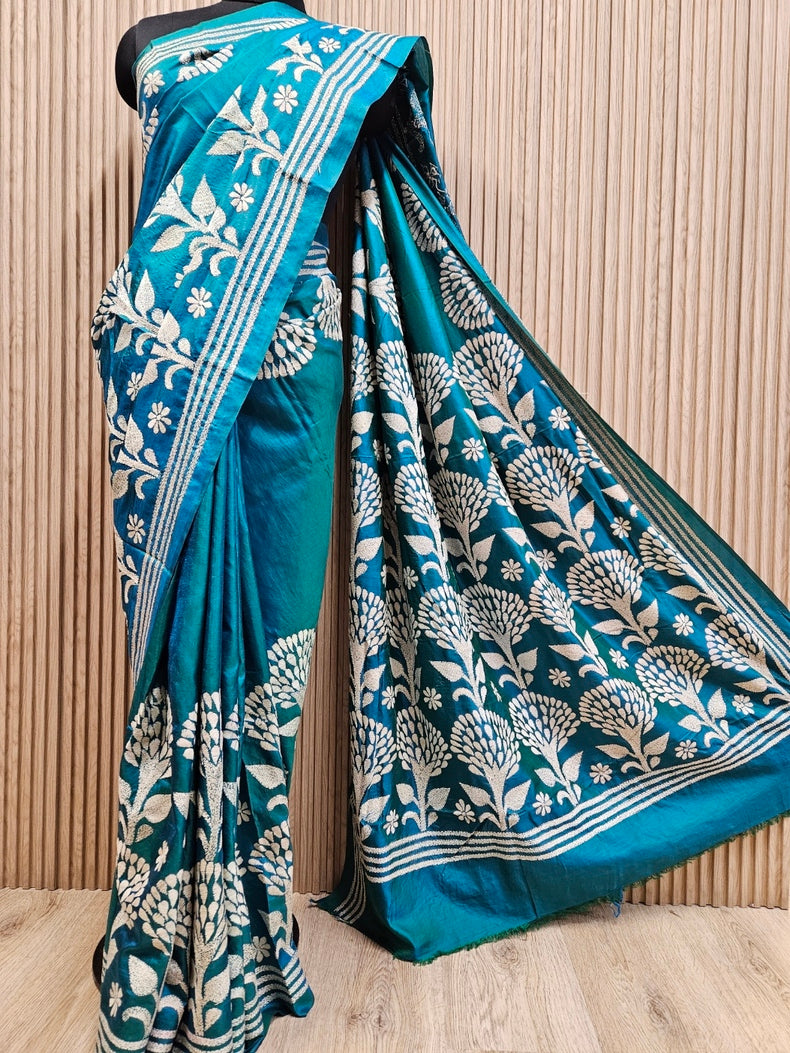 Handstitched with Love: The Handloom Tussar Silk  Kantha Saree by Balaram Saha Balaram Saha