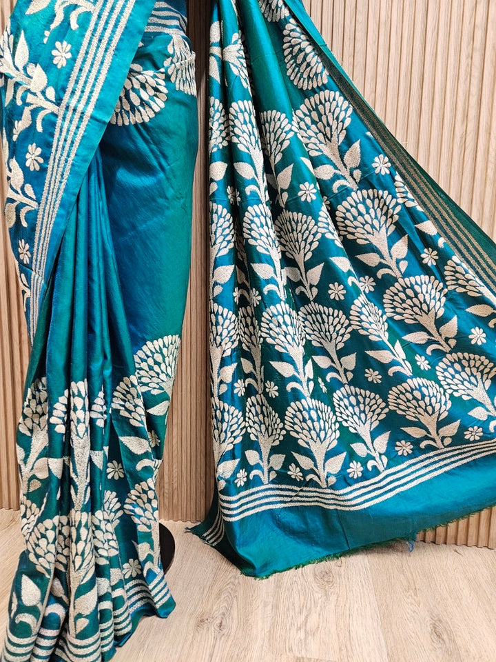 Handstitched with Love: The Handloom Tussar Silk  Kantha Saree by Balaram Saha Balaram Saha