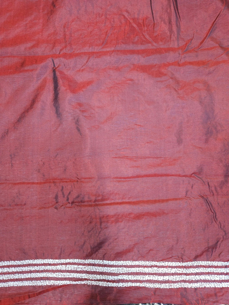 Brownish Black Pure  Handstitch Kantha Silk Saree Balaram Saha